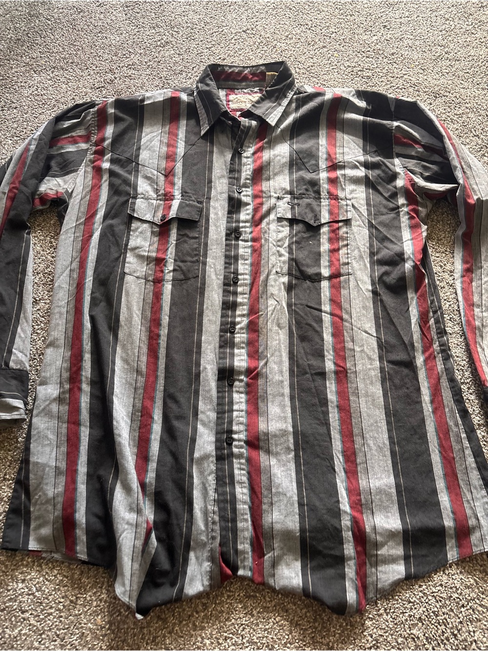 Silver Spur Vintage Men's Western Stripe Button-Down Shirt in Black, Gray & Red